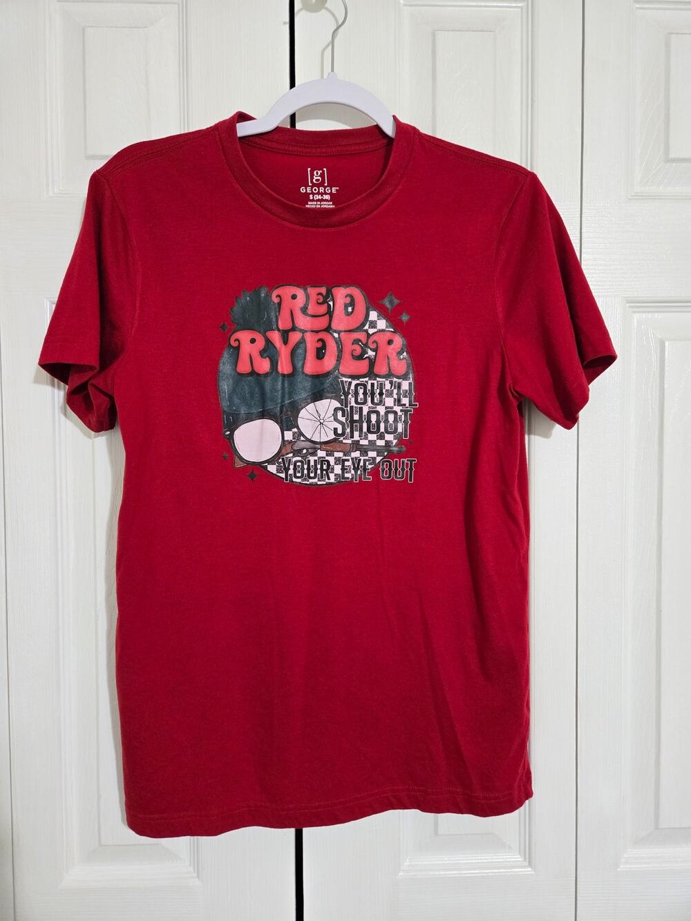 George small unisex red Christmas theme printed tshirt